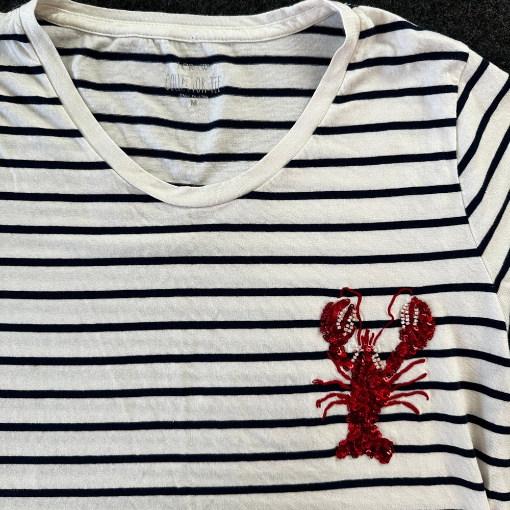 J.Crew Collector Tee Womens Medium Striped Sequin Lobster Short Sleeve T-Shirt